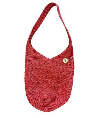 The Sak Red Hand Crochet Hobo Shoulder Bag With Interior Pockets